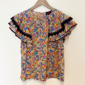 J. Crew Cotton Poplin Liberty Margaret Annie Floral Flutter Sleeve Top